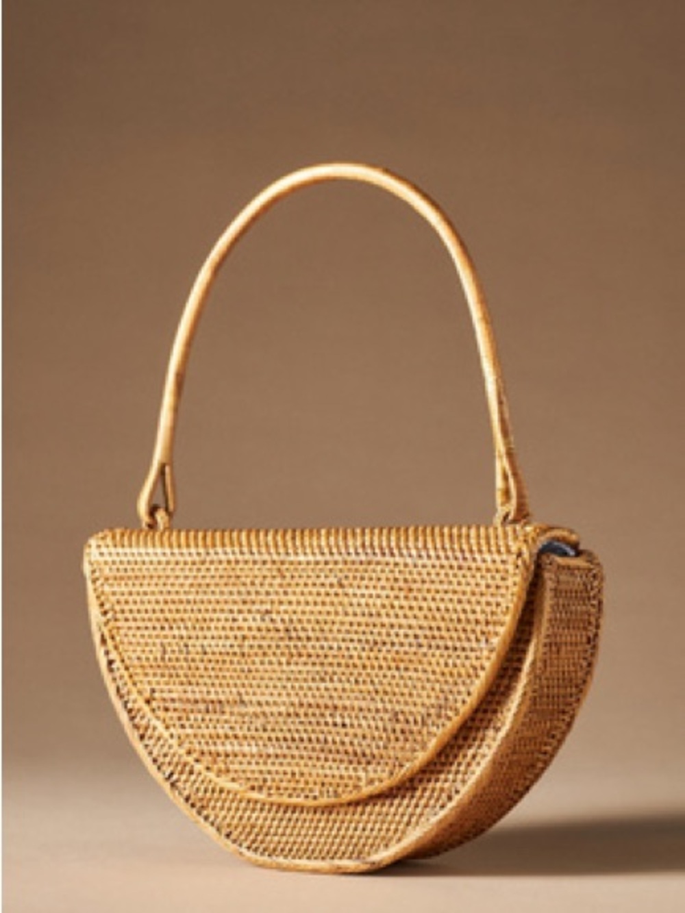Anthropologie Semi-Circle Woven Straw Satchel in Natural Tan